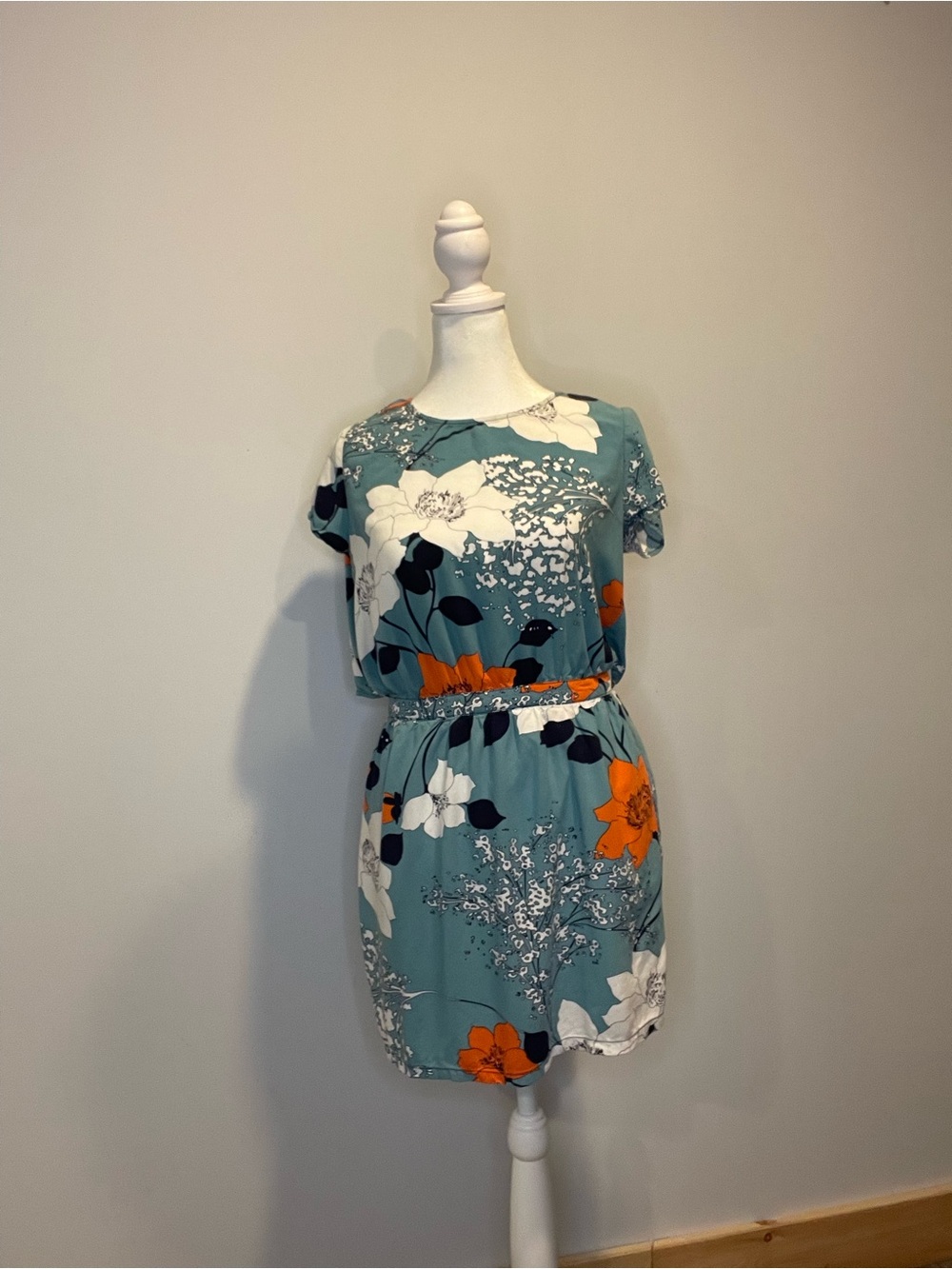 Banana Republic Teal Floral Dress with Orange Accents